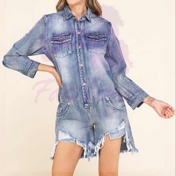 Denim Destroyed Romper - Picture 6 of 7